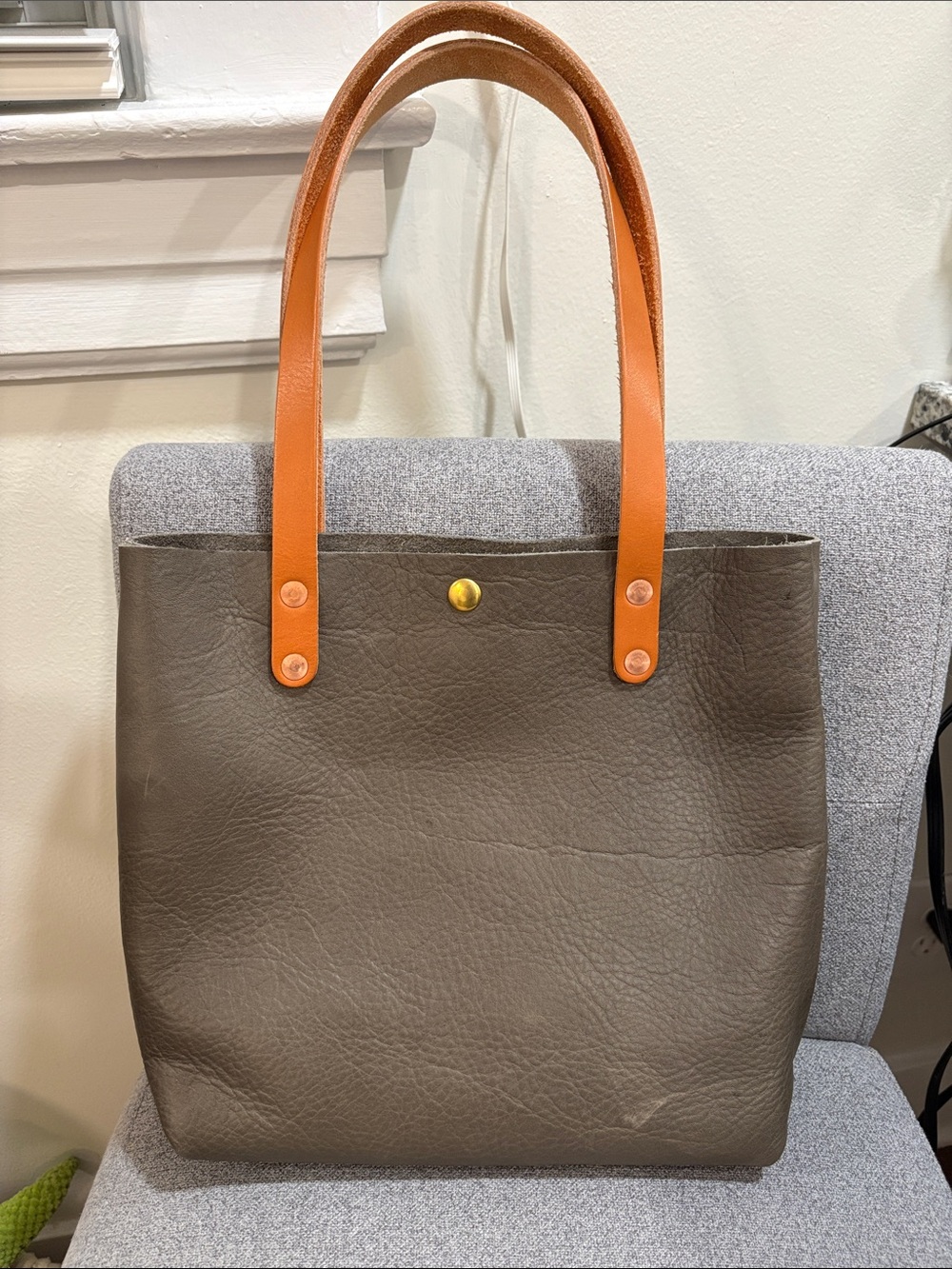 KMM&Co small tote shoulder straps gray leather tan strap - Picture 2 of 8